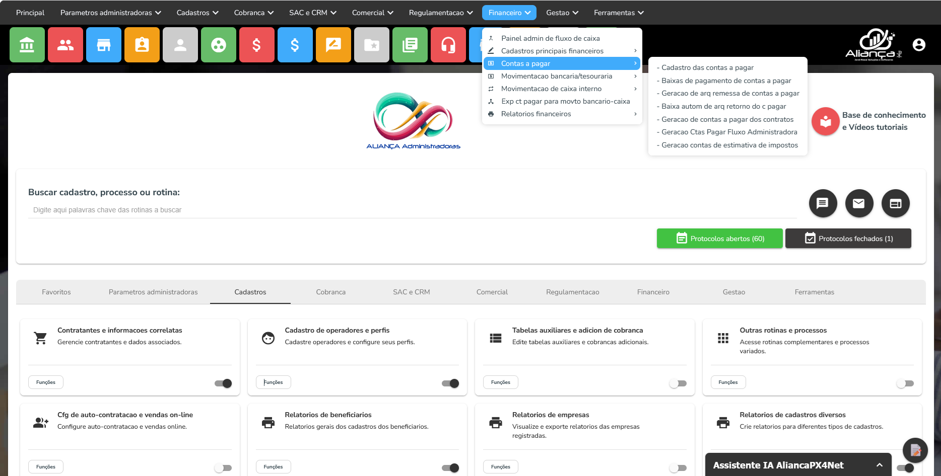 Página principal — Aliança ADM, sistema para administradoras de benefícios