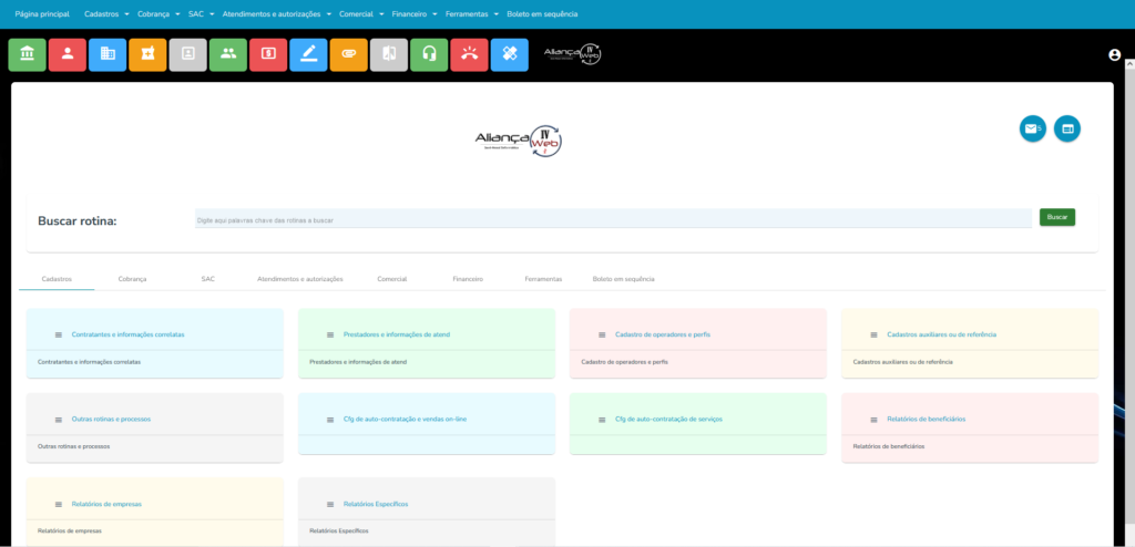 Tela inicial do sistema Aliança PX